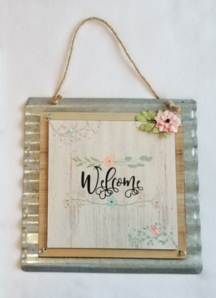 Welcome Spring wood and metal wall hanging made with sublimation printing
