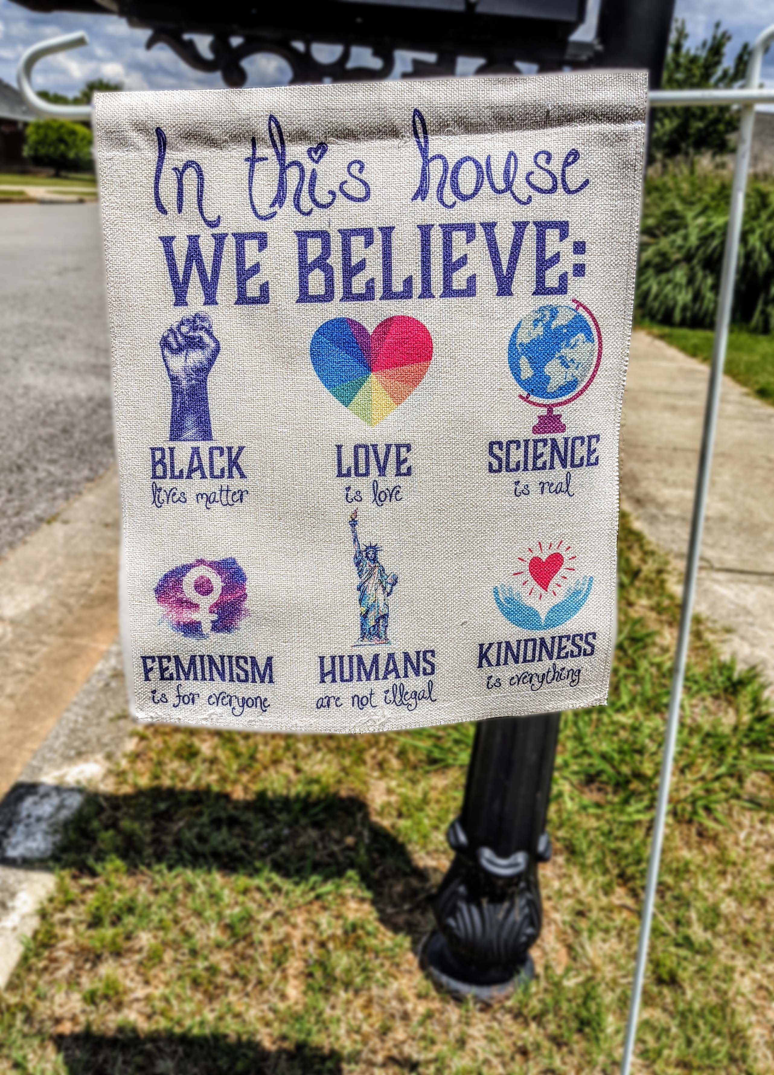 'We Believe' Garden Flag made with sublimation printing