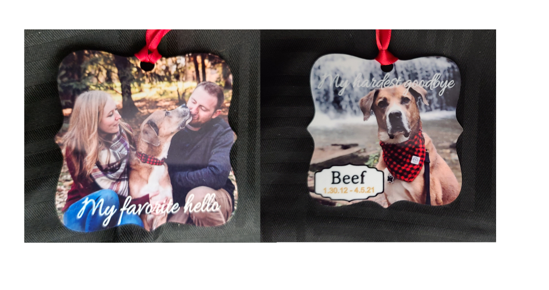 2 sided pet ornament made with sublimation printing