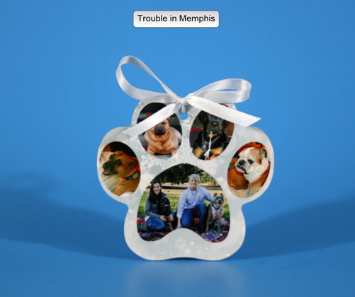Paw print ornament made with sublimation printing