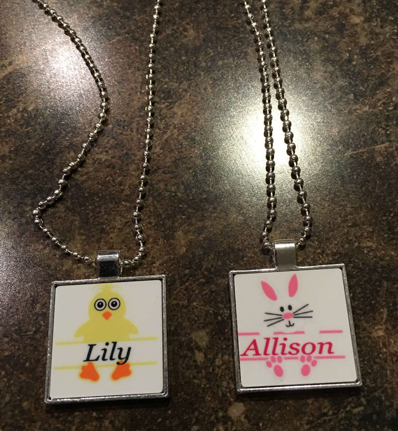 Easter necklaces made with sublimation printing
