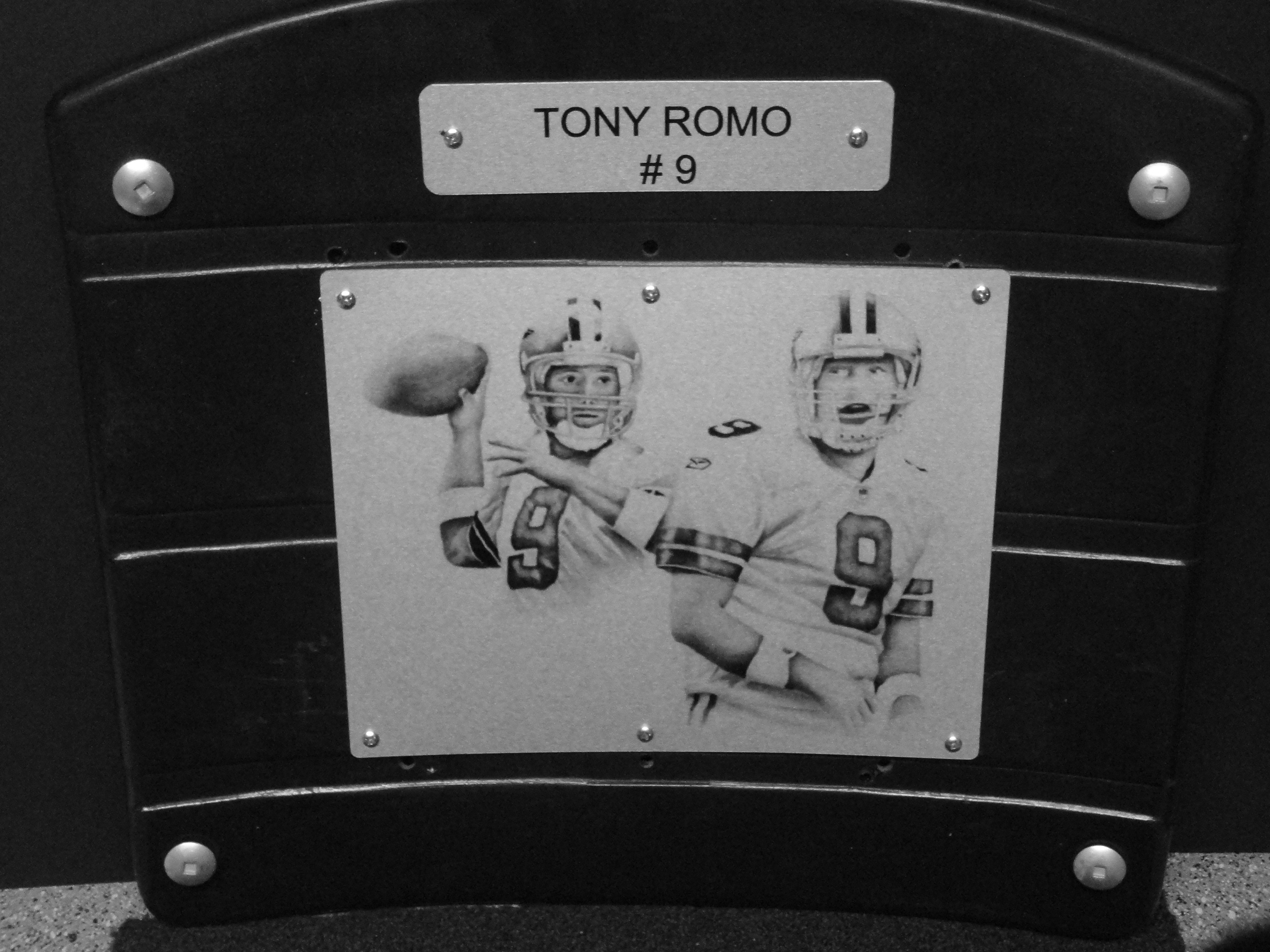 Dallas Cowboys Tony Romo Metal Art on Texas Stadium Seat made with sublimation printing