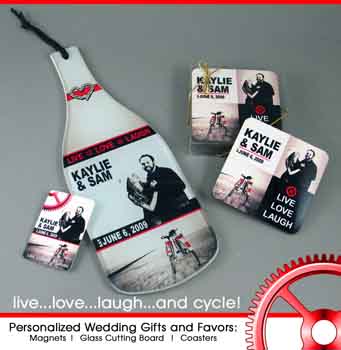 Wedding products for avid cyclists made with sublimation printing