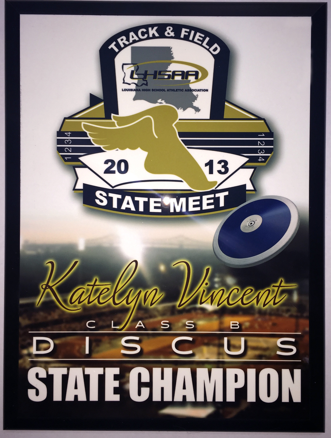 State Discus Champion made with sublimation printing