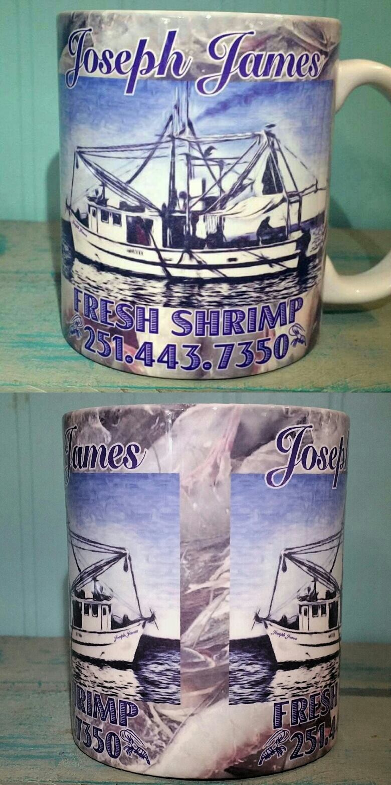 Shrimp Boat Mug made with sublimation printing