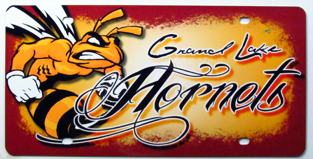 Grand Lake Hornets License Plate made with sublimation printing
