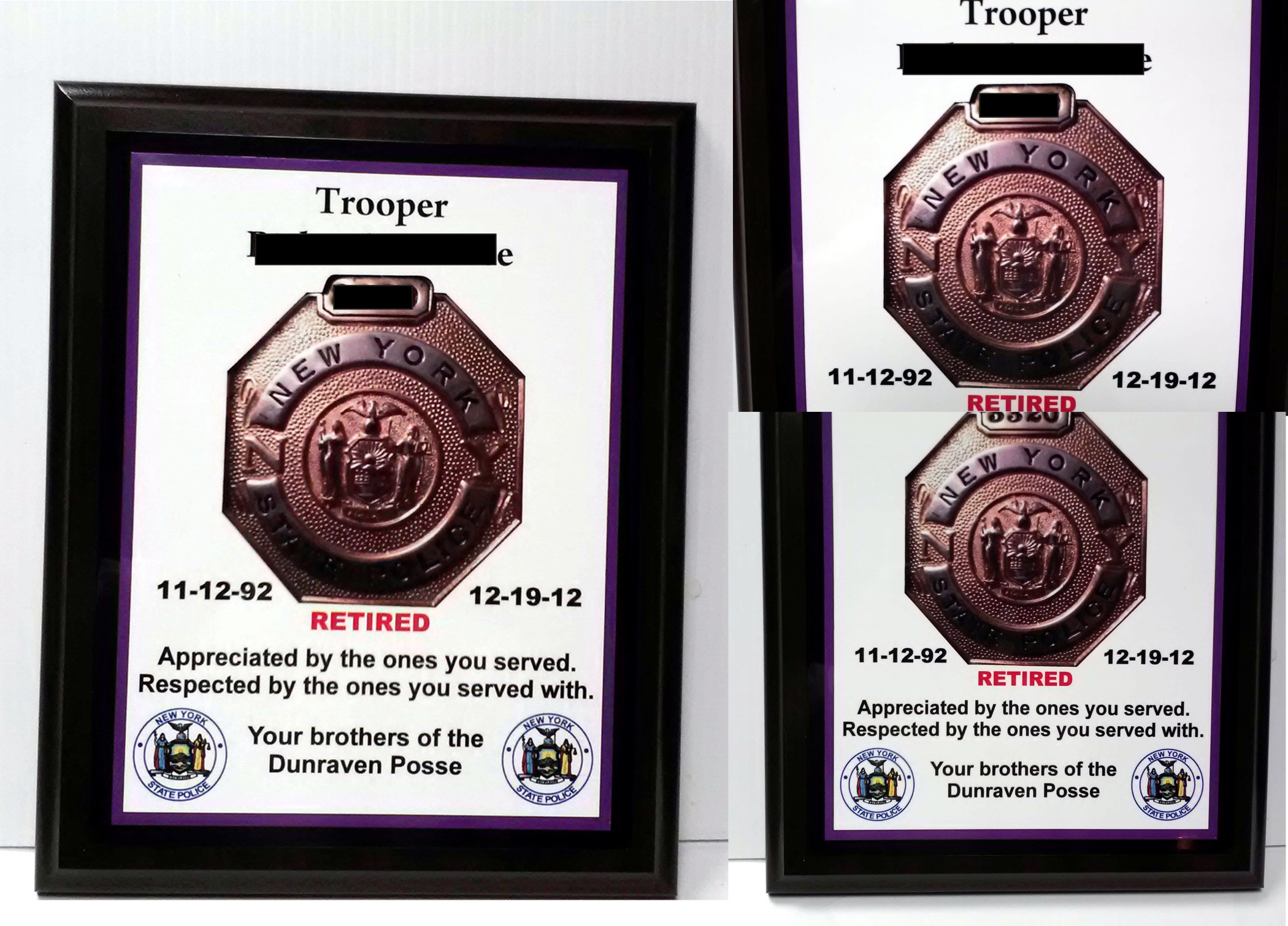 NYSP Retirement Plaque made with sublimation printing