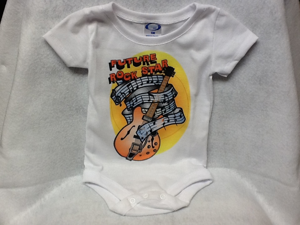 Future Rock Star Baby Onesie made with sublimation printing