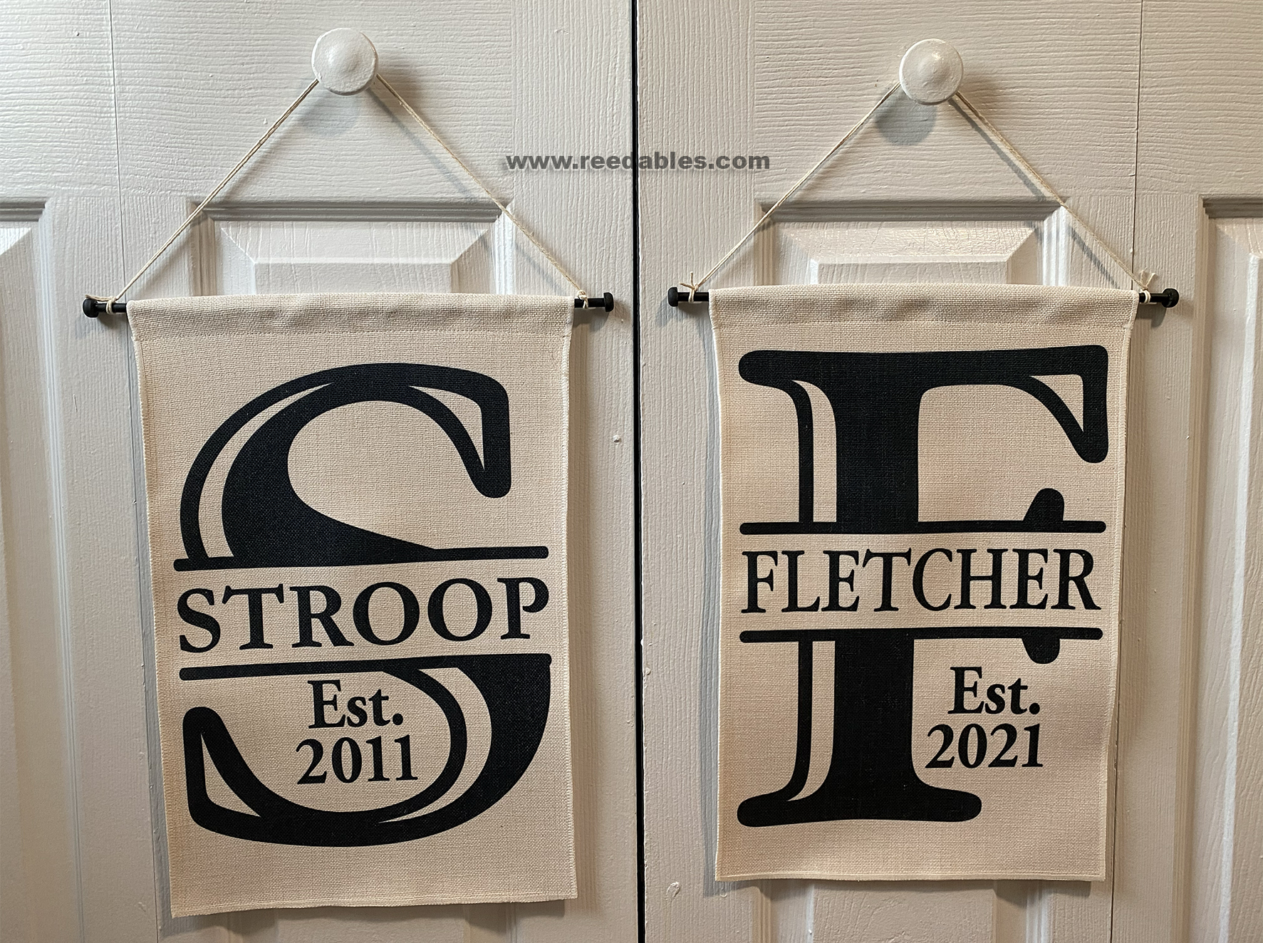 This beautiful monogrammed linen door hanger/flag is a charming addition to your home as a home