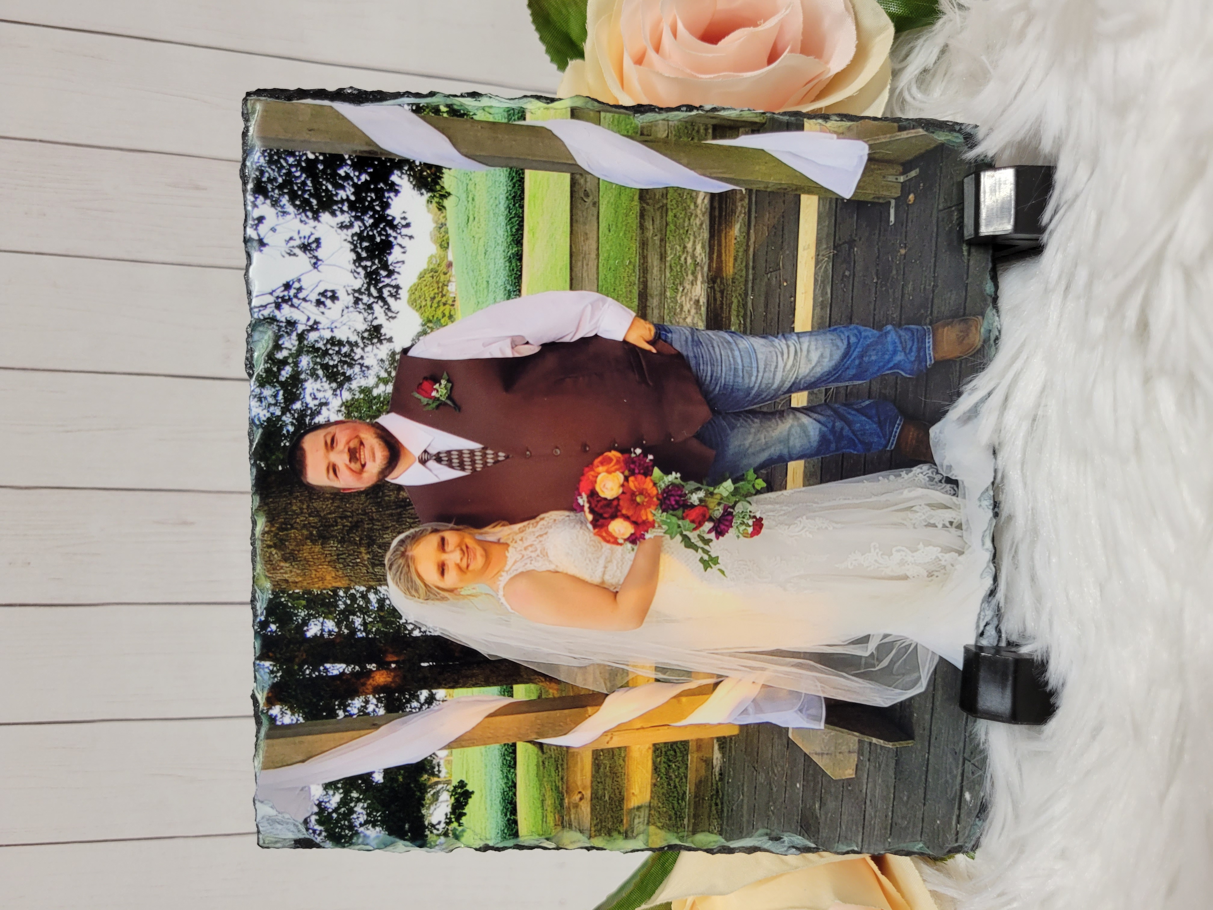 My son and his bride subbed on the 5.85 x 5.85 Sublislate plaque. The colors are so vibrant!