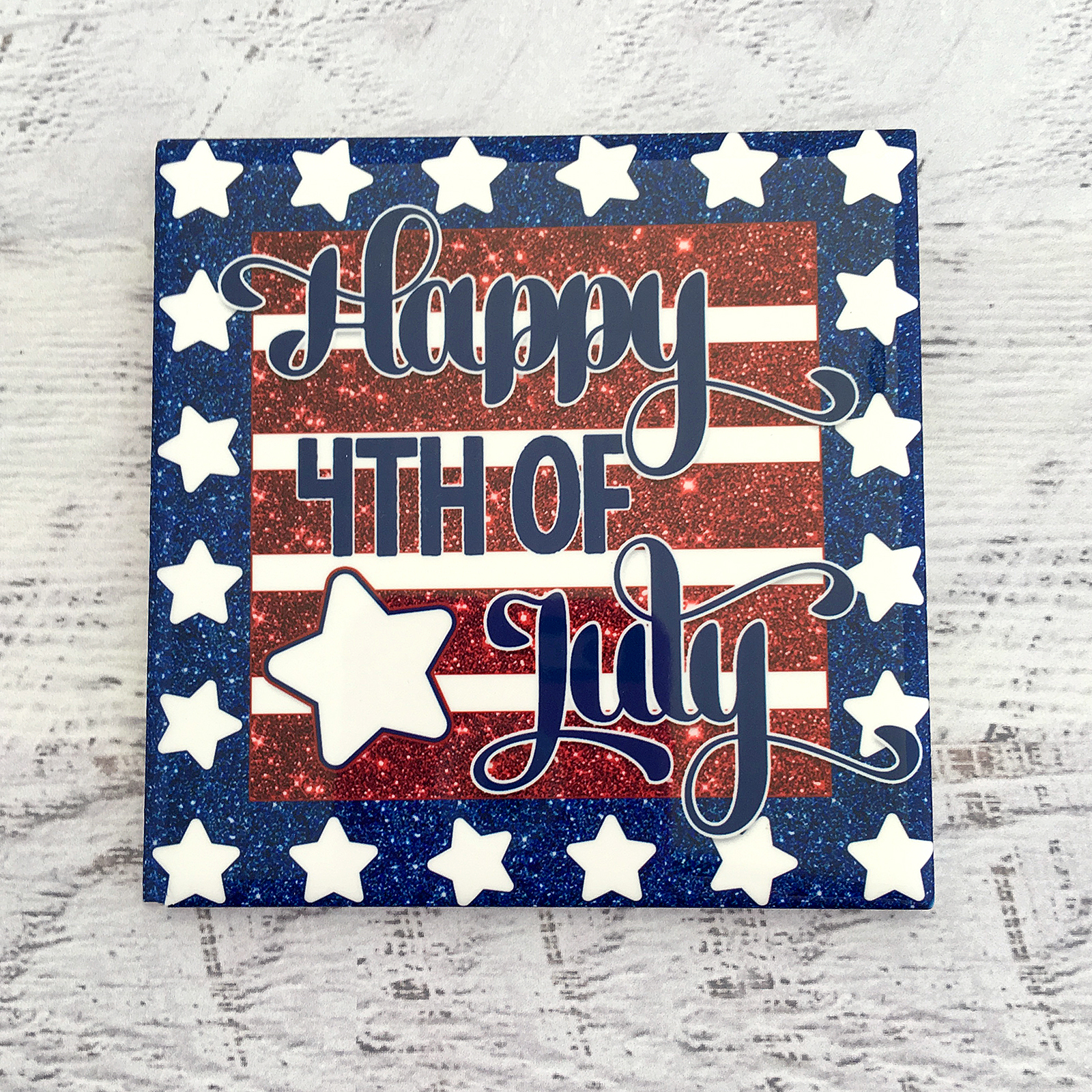 Happy 4th of July Tile with Faux Glitter