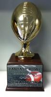The gloss white stock aluminum makes a great plate for this fantasy football trophy.