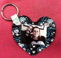 A heart key tag made for one of the workers at Crown Trophy to celebrate her and her husband's 