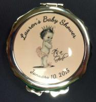 This cute compact was made as a guest gift for a baby shower.   The compact matches the invitat